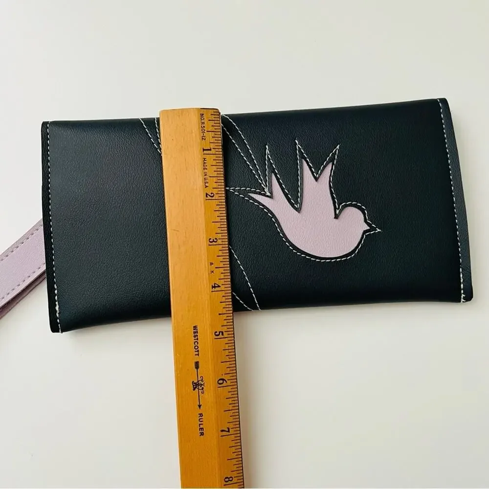 Holly Aiken Large Clutch Wallet wristlet coin purse bird navy blue lilac purple